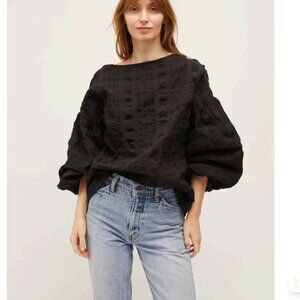 Dominique Healy Oversized Bella Blouse Black Raised Plaid Size S/M